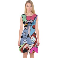 Graffiti Monster Street Theme Capsleeve Midi Dress by Bedest