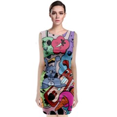 Graffiti Monster Street Theme Sleeveless Velvet Midi Dress