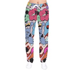 Graffiti Monster Street Theme Women Velvet Drawstring Pants by Bedest