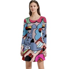 Graffiti Monster Street Theme Long Sleeve Velour Skater Dress