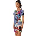 Graffiti Monster Street Theme Fitted Knot Split End Bodycon Dress View2