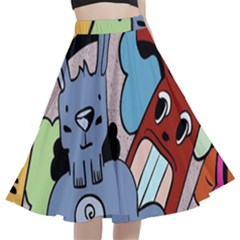 Graffiti Monster Street Theme A-line Full Circle Midi Skirt With Pocket by Bedest