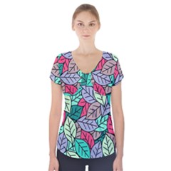 Pattern Leaves Background Nature Short Sleeve Front Detail Top by Proyonanggan