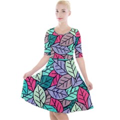 Pattern Leaves Background Nature Quarter Sleeve A-line Dress With Pockets by Proyonanggan