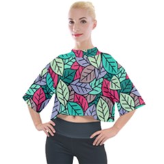 Pattern Leaves Background Nature Mock Neck T-shirt by Proyonanggan