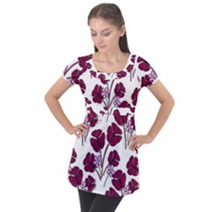 Flowers Pattern Background Nature Puff Sleeve Tunic Top by Proyonanggan