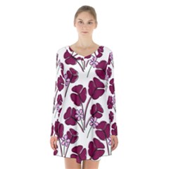 Flowers Pattern Background Nature Long Sleeve Velvet V-neck Dress