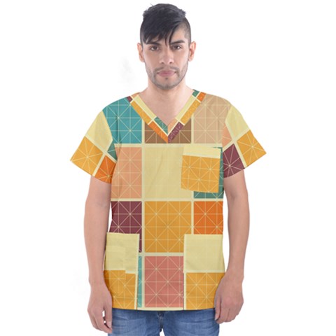 Square Cube Shape Colourful Men s V-neck Scrub Top by Proyonanggan