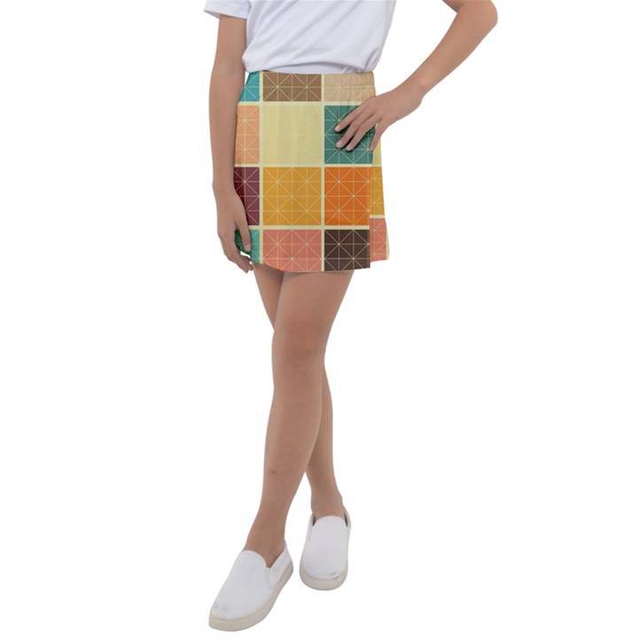 Square Cube Shape Colourful Kids  Tennis Skirt