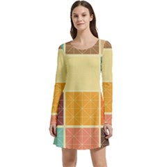 Square Cube Shape Colourful Long Sleeve Velour Skater Dress by Proyonanggan