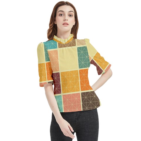 Square Cube Shape Colourful Frill Neck Blouse by Proyonanggan