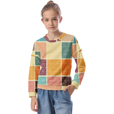 Square Cube Shape Colourful Kids  Long Sleeve T-shirt With Frill  by Proyonanggan