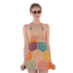 Abstract Hex Hexagon Grid Pattern Honeycomb Halter Dress Swimsuit  by Proyonanggan