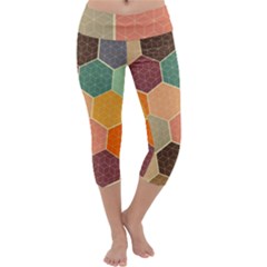 Abstract Hex Hexagon Grid Pattern Honeycomb Capri Yoga Leggings by Proyonanggan