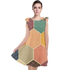 Abstract Hex Hexagon Grid Pattern Honeycomb Tie Up Tunic Dress by Proyonanggan