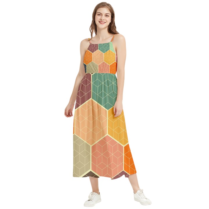 Abstract Hex Hexagon Grid Pattern Honeycomb Boho Sleeveless Summer Dress