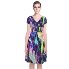 In Orbit Prismatic Short Sleeve Front Wrap Dress by MRNStudios