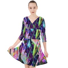 In Orbit Prismatic Quarter Sleeve Front Wrap Dress by MRNStudios