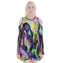 In Orbit Prismatic Velvet Long Sleeve Shoulder Cutout Dress