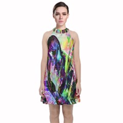 In Orbit Prismatic Velvet Halter Neckline Dress 