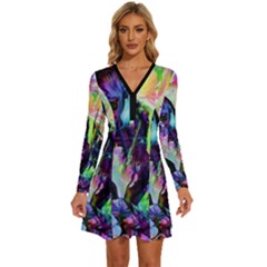 In Orbit Prismatic Long Sleeve Deep V Mini Dress  by MRNStudios