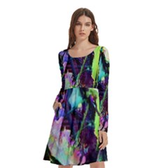 In Orbit Prismatic Long Sleeve Knee Length Skater Dress With Pockets by MRNStudios