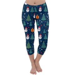 Snow Snowman Tree Christmas Tree Capri Winter Leggings 