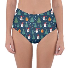 Snow Snowman Tree Christmas Tree Reversible High-waist Bikini Bottoms by Ravend