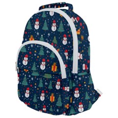 Snow Snowman Tree Christmas Tree Rounded Multi Pocket Backpack by Ravend