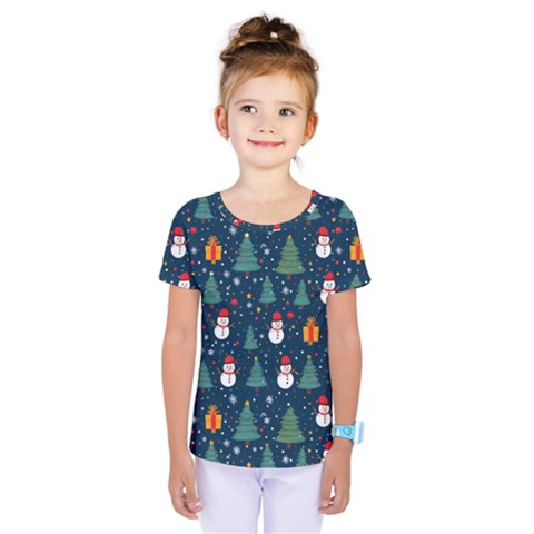 Snow Snowman Tree Christmas Tree Kids  One Piece T-shirt by Ravend