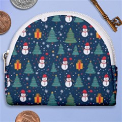 Snow Snowman Tree Christmas Tree Horseshoe Style Canvas Pouch by Ravend