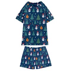 Snow Snowman Tree Christmas Tree Kids  Swim T-shirt And Shorts Set by Ravend