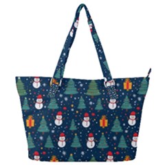 Snow Snowman Tree Christmas Tree Full Print Shoulder Bag by Ravend