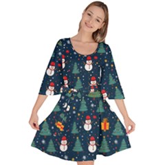 Snow Snowman Tree Christmas Tree Velour Kimono Dress by Ravend