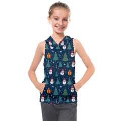 Snow Snowman Tree Christmas Tree Kids  Sleeveless Hoodie