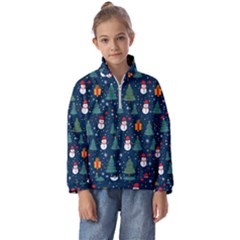 Snow Snowman Tree Christmas Tree Kids  Half Zip Hoodie