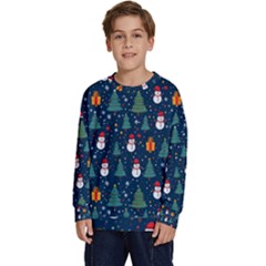 Snow Snowman Tree Christmas Tree Kids  Crewneck Sweatshirt by Ravend