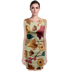 Autumn Leaves Colours Season Sleeveless Velvet Midi Dress