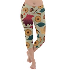 Autumn Leaves Colours Season Lightweight Velour Capri Yoga Leggings by Ravend