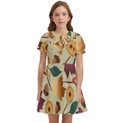 Autumn Leaves Colours Season Kids  Bow Tie Puff Sleeve Dress by Ravend