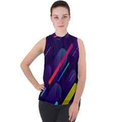 Colorful Abstract Background Mock Neck Chiffon Sleeveless Top by Ravend