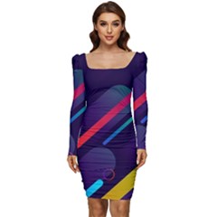 Colorful Abstract Background Women Long Sleeve Ruched Stretch Jersey Dress by Ravend