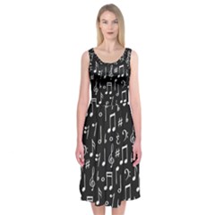 Chalk Music Notes Signs Seamless Pattern Midi Sleeveless Dress by Ravend