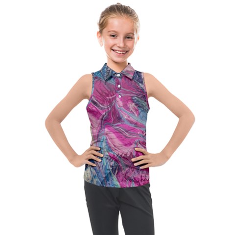 Fuchsia Waves Kids  Sleeveless Polo T-shirt by kaleidomarblingart