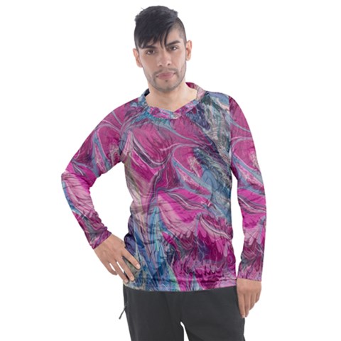 Fuchsia Waves Men s Pique Long Sleeve T-shirt by kaleidomarblingart