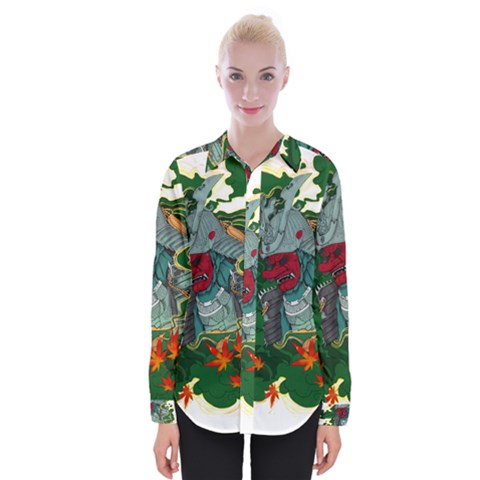 Armor Japan Maple Leaves Samurai Mask Cut Womens Long Sleeve Shirt by Ndabl3x