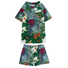 Armor Japan Maple Leaves Samurai Mask Cut Kids  Swim T-shirt And Shorts Set by Ndabl3x