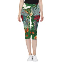 Armor Japan Maple Leaves Samurai Mask Cut Inside Out Lightweight Velour Capri Leggings  by Ndabl3x