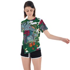 Armor Japan Maple Leaves Samurai Mask Cut Asymmetrical Short Sleeve Sports T-shirt by Ndabl3x