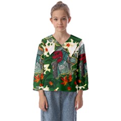 Armor Japan Maple Leaves Samurai Mask Cut Kids  Sailor Shirt by Ndabl3x